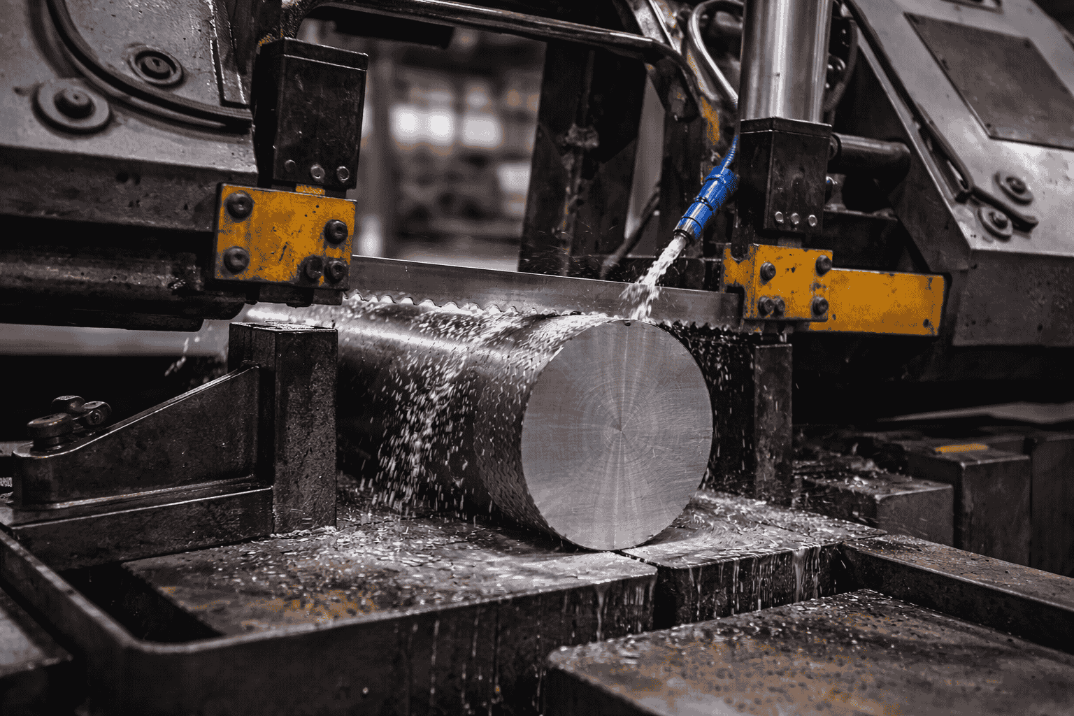 Bandsaw machine cutting steel bar